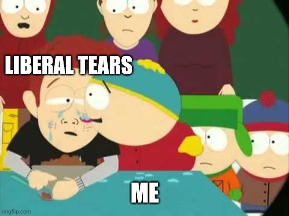 Cartman tears | LIBERAL TEARS; ME | image tagged in cartman tears | made w/ Imgflip meme maker