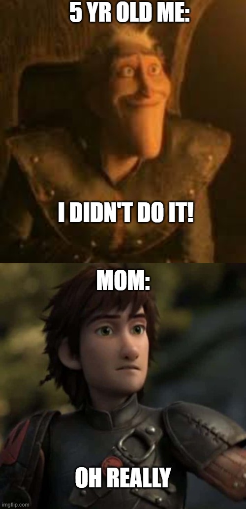 Me trying to convince mom | 5 YR OLD ME:; I DIDN'T DO IT! MOM:; OH REALLY | image tagged in i didn't do it | made w/ Imgflip meme maker