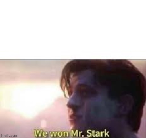 we won mr stark | image tagged in we won mr stark | made w/ Imgflip meme maker