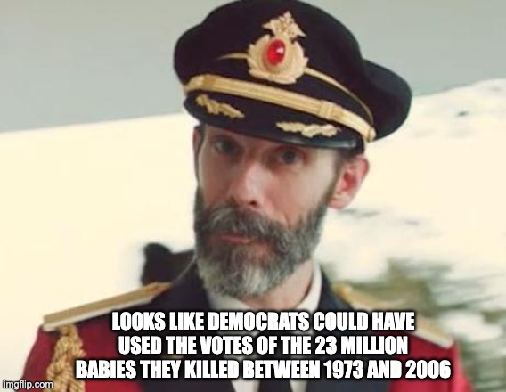 Captain Obvious | LOOKS LIKE DEMOCRATS COULD HAVE USED THE VOTES OF THE 23 MILLION BABIES THEY KILLED BETWEEN 1973 AND 2006 | image tagged in captain obvious | made w/ Imgflip meme maker