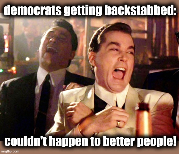 Good Fellas Hilarious Meme | democrats getting backstabbed: couldn't happen to better people! | image tagged in memes,good fellas hilarious | made w/ Imgflip meme maker