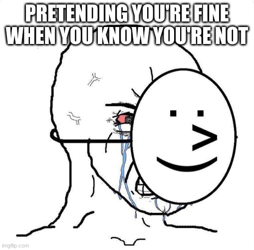 Dying inside | PRETENDING YOU'RE FINE WHEN YOU KNOW YOU'RE NOT | image tagged in dying inside | made w/ Imgflip meme maker