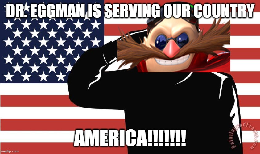 Eggman Served America | DR. EGGMAN IS SERVING OUR COUNTRY; AMERICA!!!!!!! | image tagged in saluting soldier | made w/ Imgflip meme maker