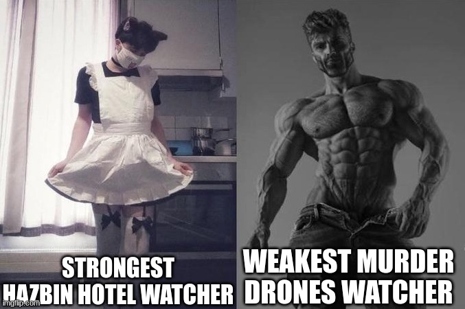 murder drones is finished, millions must watch digital circus | WEAKEST MURDER DRONES WATCHER; STRONGEST HAZBIN HOTEL WATCHER | image tagged in strongest fan vs weakest fan,murder drones,hazbin hotel,funny,giga chad | made w/ Imgflip meme maker