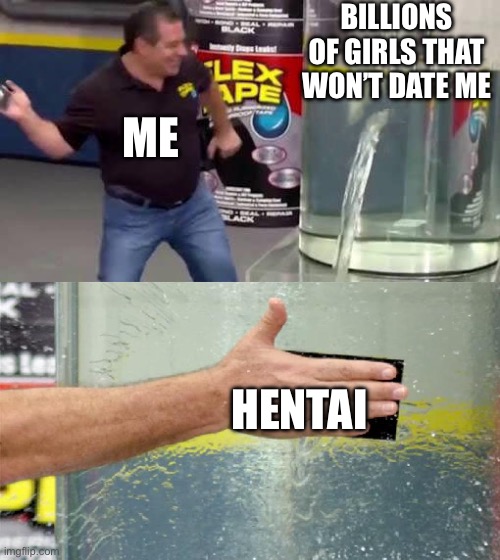 To the billions | BILLIONS OF GIRLS THAT WON’T DATE ME; ME; HENTAI | image tagged in flex tape,to,the,girls,dte | made w/ Imgflip meme maker