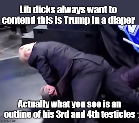 Lib dicks always want to contend this is Trump in a diaper Actually what you see is an outline of his 3rd and 4th testicles | made w/ Imgflip meme maker