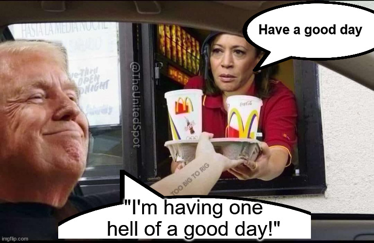 Harris Lost Election | Have a good day; "I'm having one hell of a good day!" | image tagged in harris lost,trump won,donald trump,trump vrs harris,kamala lost,electoral votes | made w/ Imgflip meme maker