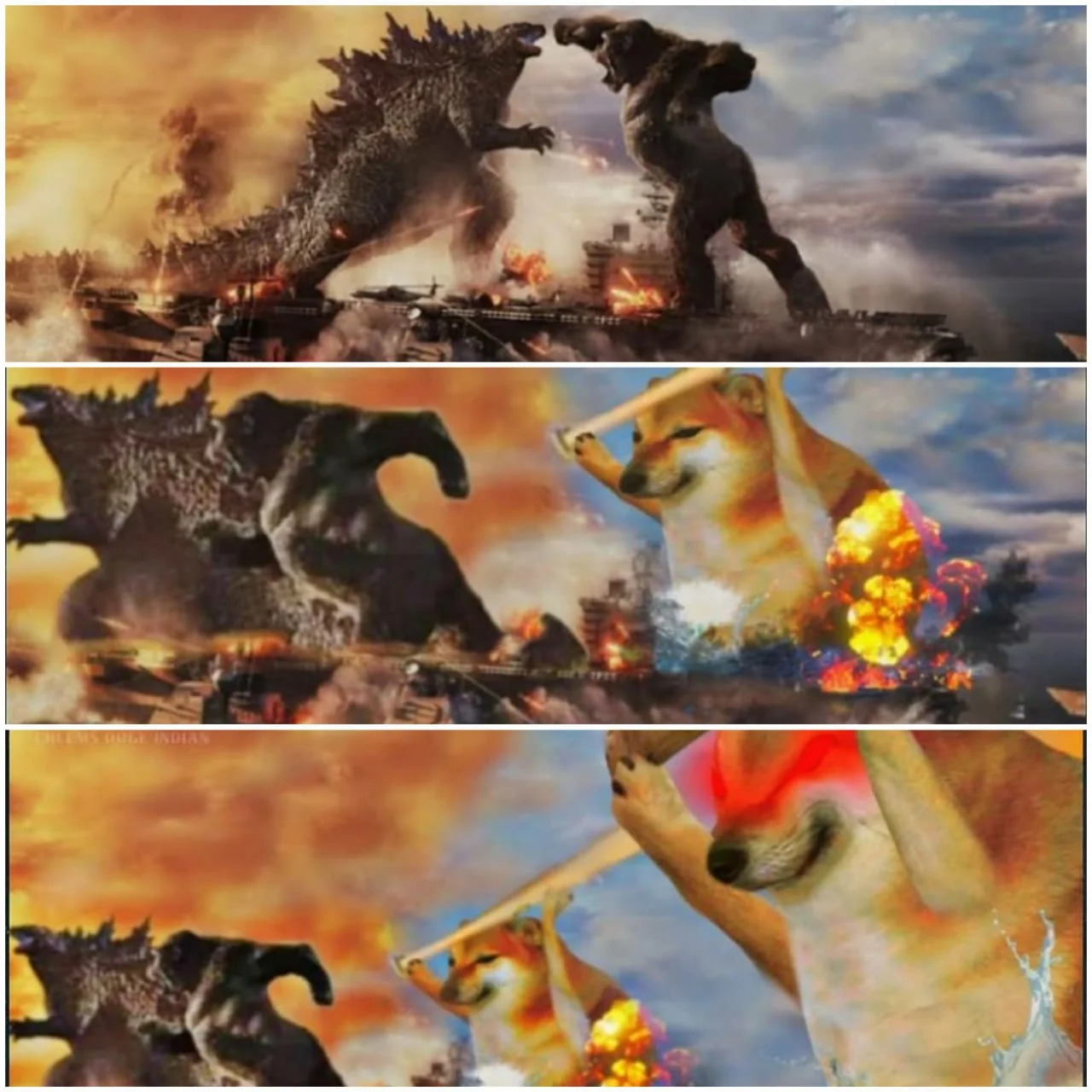 Godzilla vs Kong vs Cheems vs Giga Cheems Blank Meme Template