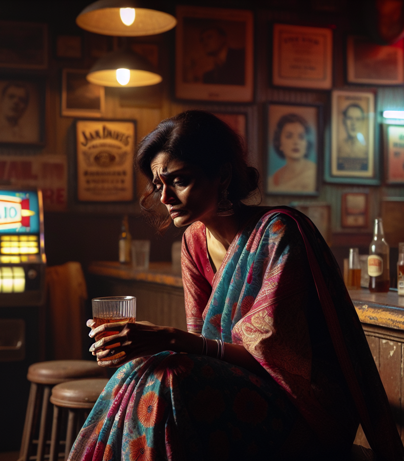 Indian woman in a dive bar Blank Meme Template