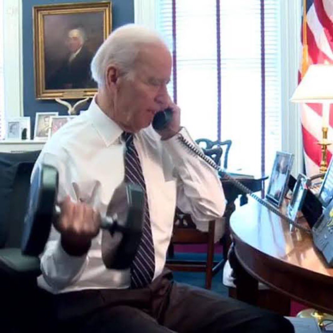 Biden Lifting on the Phone Blank Meme Template