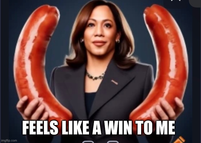 What winning looks like | FEELS LIKE A WIN TO ME | image tagged in kamala harris,sausage party,opportunity,economy,nevertrump,never again | made w/ Imgflip meme maker