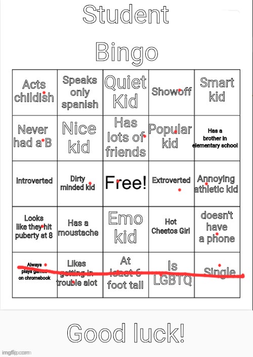 bingo for my weird gay classmate | image tagged in student bingo,annoying | made w/ Imgflip meme maker