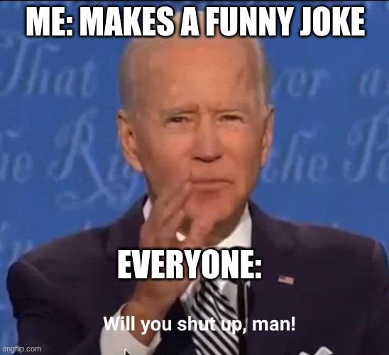 lol | ME: MAKES A FUNNY JOKE; EVERYONE: | image tagged in will you shut up man | made w/ Imgflip meme maker