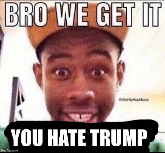 Bro we get it (blank) | YOU HATE TRUMP | image tagged in bro we get it blank | made w/ Imgflip meme maker