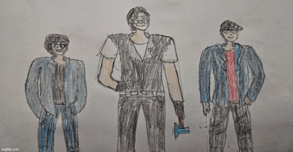 I drew me and two of my friends as The Bad Boys from Limited Life | image tagged in drawing,grian | made w/ Imgflip meme maker