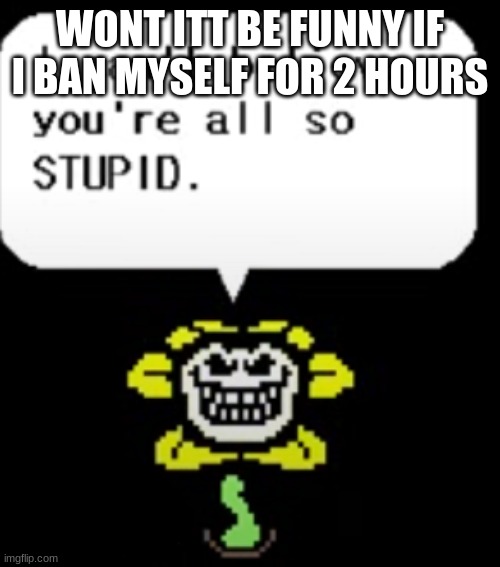 I can't believe you're all so STUPID. | WONT ITT BE FUNNY IF I BAN MYSELF FOR 2 HOURS | image tagged in i can't believe you're all so stupid | made w/ Imgflip meme maker