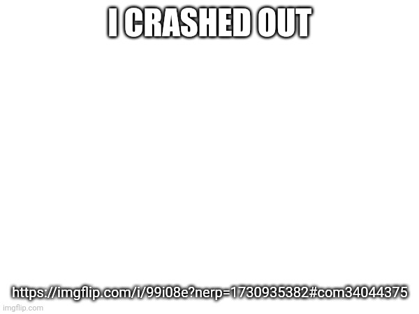 I CRASHED OUT; https://imgflip.com/i/99i08e?nerp=1730935382#com34044375 | made w/ Imgflip meme maker