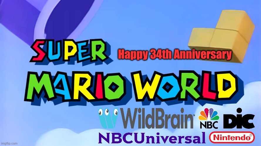 Happy 34th Anniversary to Super Mario World | Happy 34th Anniversary | image tagged in nintendo,super mario,90s,nbc,animated,videogame | made w/ Imgflip meme maker