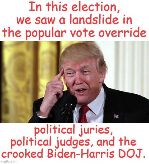 America gave a HUGE thumbs down to criminal democrats | In this election, we saw a landslide in the popular vote override; political juries, political judges, and the crooked Biden-Harris DOJ. | image tagged in america,not buying,fascist dems weaponizing the government,to persecute political rivals | made w/ Imgflip meme maker