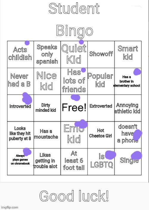 Student Bingo | image tagged in student bingo | made w/ Imgflip meme maker