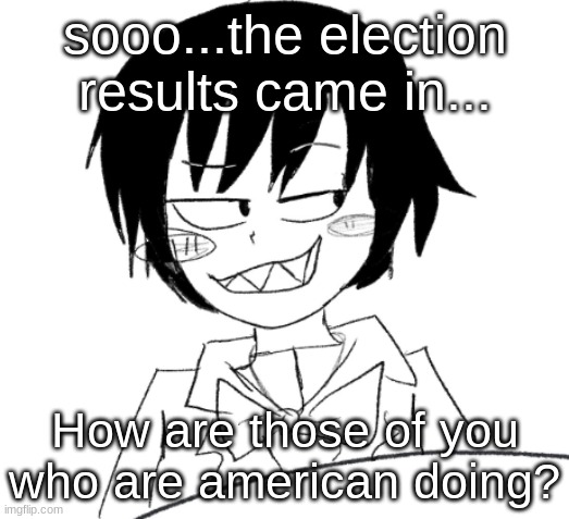 how do you feel? | sooo...the election results came in... How are those of you who are american doing? | image tagged in icy smirk | made w/ Imgflip meme maker