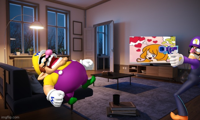 Wario fails No Nut November and gets shot by Waluigi.mp3 | image tagged in living room | made w/ Imgflip meme maker