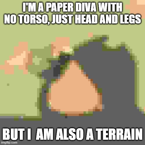 But That's None Of My Business Meme | I'M A PAPER DIVA WITH NO TORSO, JUST HEAD AND LEGS; BUT I  AM ALSO A TERRAIN | image tagged in memes,but that's none of my business,kermit the frog | made w/ Imgflip meme maker