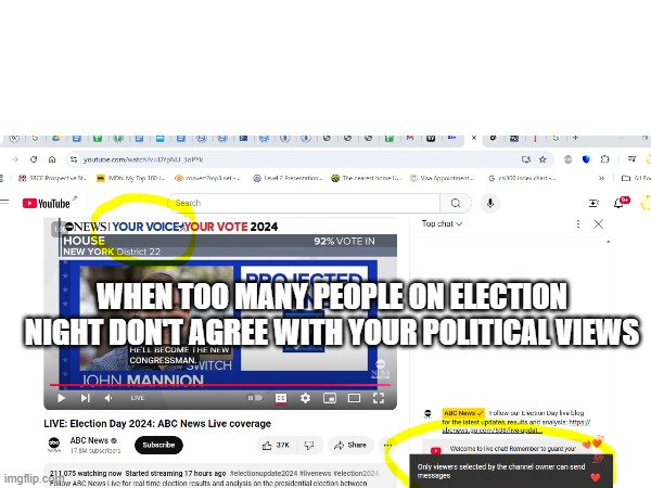 ABC News LoL | WHEN TOO MANY PEOPLE ON ELECTION NIGHT DON'T AGREE WITH YOUR POLITICAL VIEWS | made w/ Imgflip meme maker