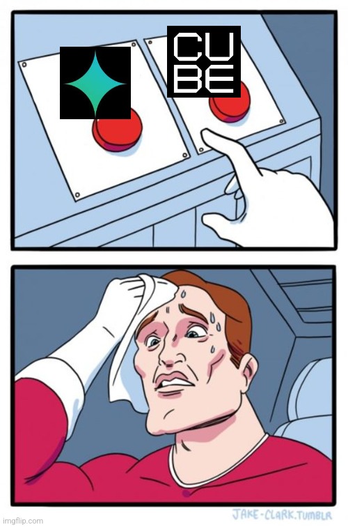Spell or Cube? | image tagged in memes,two buttons | made w/ Imgflip meme maker