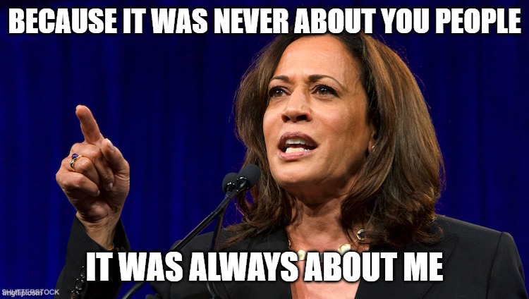 kamala harris | BECAUSE IT WAS NEVER ABOUT YOU PEOPLE IT WAS ALWAYS ABOUT ME | image tagged in kamala harris | made w/ Imgflip meme maker