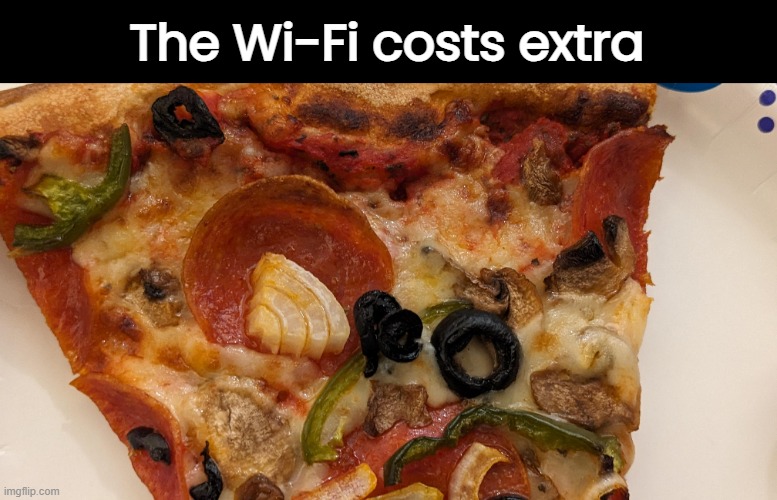 Wi-Fi Onion | The Wi-Fi costs extra | image tagged in funny memes,pizza,wifi | made w/ Imgflip meme maker