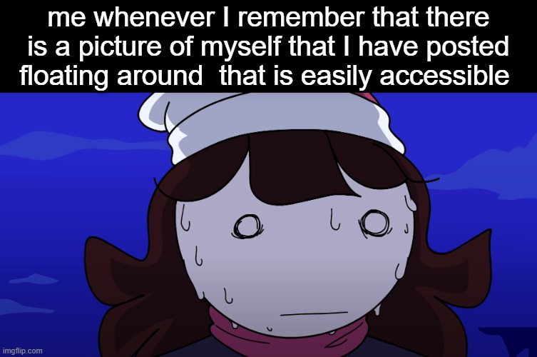 . | me whenever I remember that there is a picture of myself that I have posted floating around  that is easily accessible | image tagged in jaiden sweating nervously | made w/ Imgflip meme maker