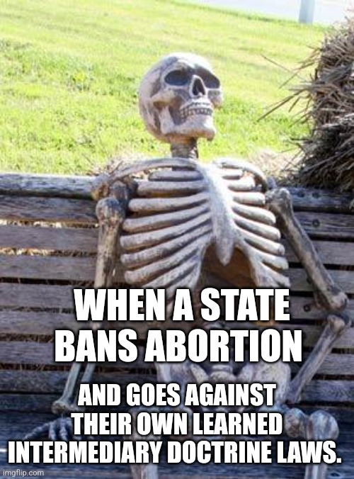 Waiting Skeleton | WHEN A STATE BANS ABORTION; AND GOES AGAINST THEIR OWN LEARNED INTERMEDIARY DOCTRINE LAWS. | image tagged in memes,waiting skeleton | made w/ Imgflip meme maker