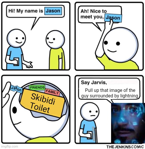 Repost because I had to make some changes | Pull up that image of the guy surrounded by lightning; Skibidi Toilet | image tagged in jenkins comic | made w/ Imgflip meme maker