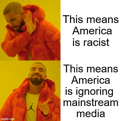 Racist America? | This means
 America is racist; This means
 America 
is ignoring 
mainstream
 media | image tagged in trump,election,racist,america,politics,racism | made w/ Imgflip meme maker