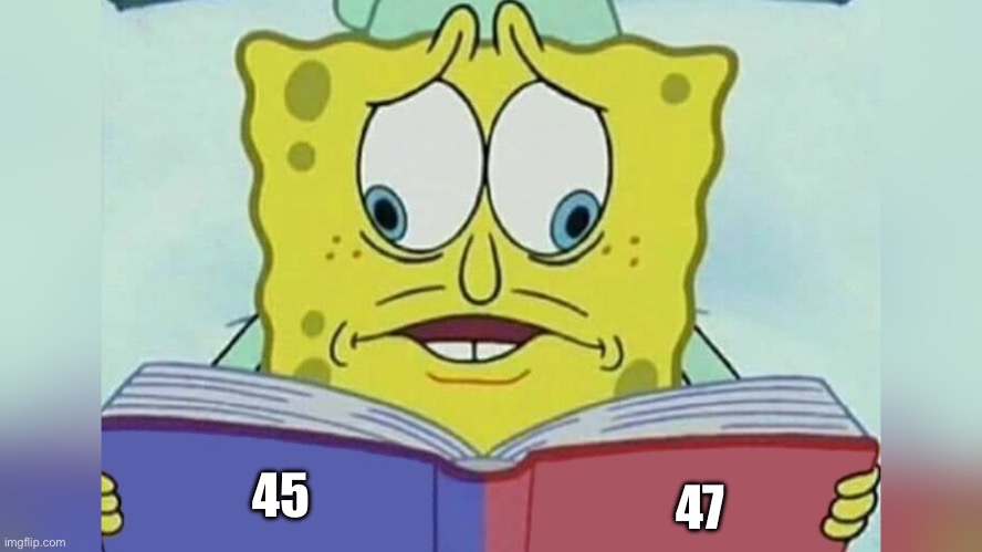 People who can’t say “TRUMP” | 45; 47 | image tagged in sponge bob reading book | made w/ Imgflip meme maker