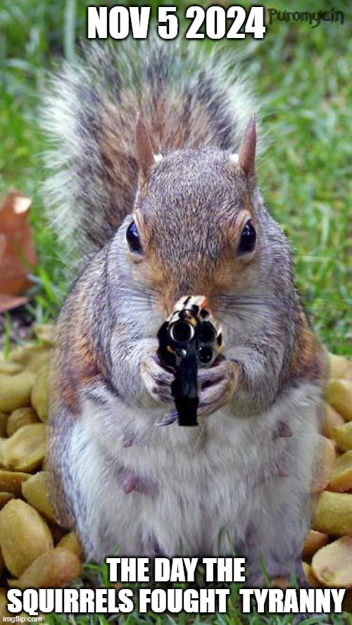 funny squirrels with guns (5) | NOV 5 2024; THE DAY THE SQUIRRELS FOUGHT  TYRANNY | image tagged in funny squirrels with guns 5 | made w/ Imgflip meme maker