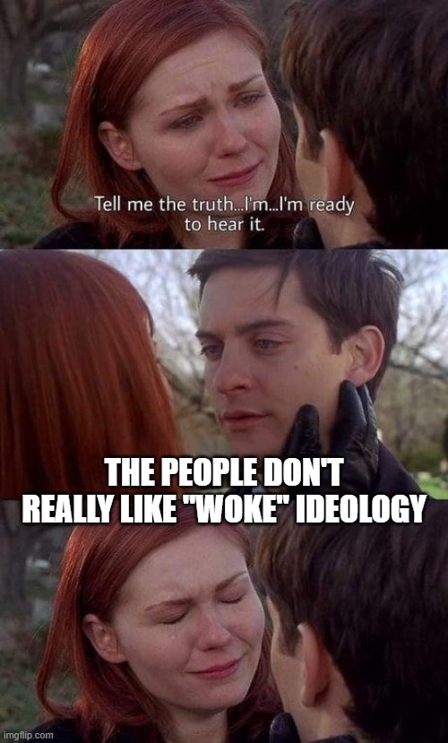 Tell me the truth, I'm ready to hear it | THE PEOPLE DON'T REALLY LIKE "WOKE" IDEOLOGY | image tagged in tell me the truth i'm ready to hear it | made w/ Imgflip meme maker