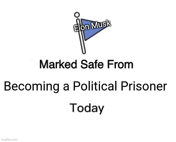 Marked Safe From | Elon Musk; Becoming a Political Prisoner | image tagged in memes,marked safe from | made w/ Imgflip meme maker