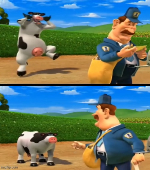 Otis & the Mailman | image tagged in barnyard | made w/ Imgflip meme maker