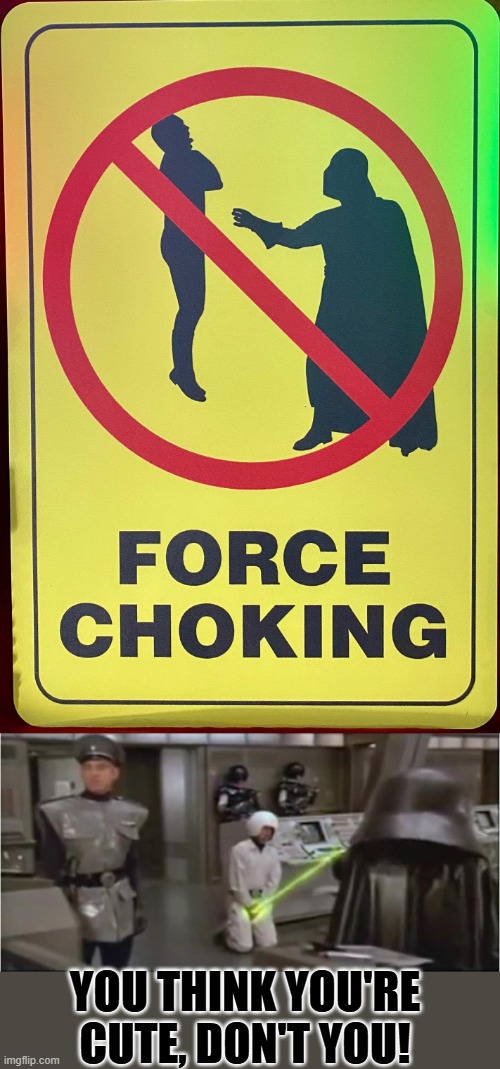 It got worse. | YOU THINK YOU'RE CUTE, DON'T YOU! | image tagged in no force choking,spaceballs schwartz castration | made w/ Imgflip meme maker