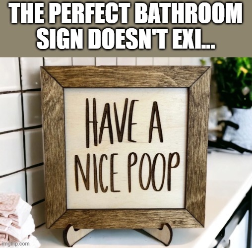 The Perfect Bathroom Sign | THE PERFECT BATHROOM SIGN DOESN'T EXI... | image tagged in bathroom sign,bathroom,sign,poop,funny,memes | made w/ Imgflip meme maker