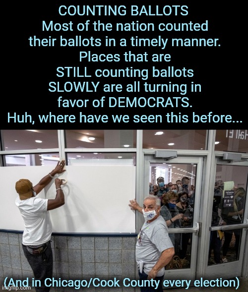 Ballot counting is SO difficult | COUNTING BALLOTS 
Most of the nation counted their ballots in a timely manner.
Places that are STILL counting ballots SLOWLY are all turning in favor of DEMOCRATS.
Huh, where have we seen this before... (And in Chicago/Cook County every election) | image tagged in memes,ballot counting,delay,corruption,cheating,democrats | made w/ Imgflip meme maker