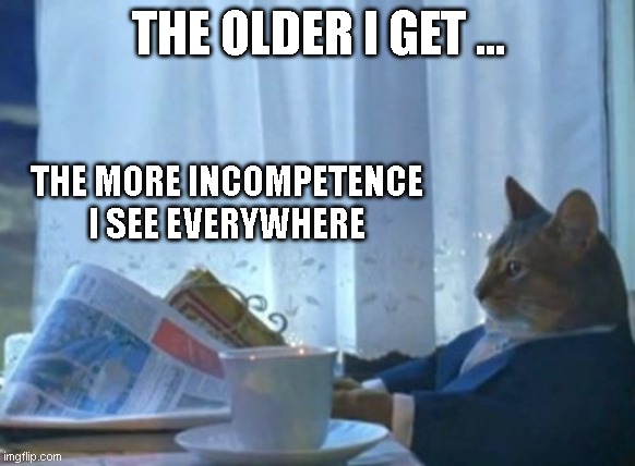 Incompetence | THE OLDER I GET ... THE MORE INCOMPETENCE I SEE EVERYWHERE | image tagged in memes,i should buy a boat cat,incompetence | made w/ Imgflip meme maker