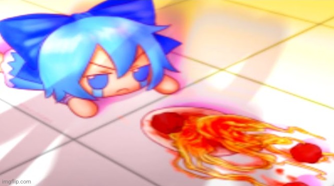 Cirno spill her spaghetti | image tagged in cirno spill her spaghetti | made w/ Imgflip meme maker