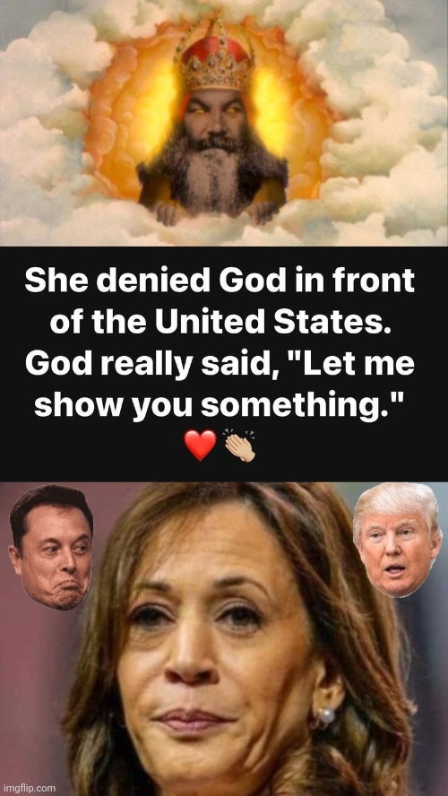 Hobama got the Holy Smackdown | image tagged in monty python god,kamala harris | made w/ Imgflip meme maker