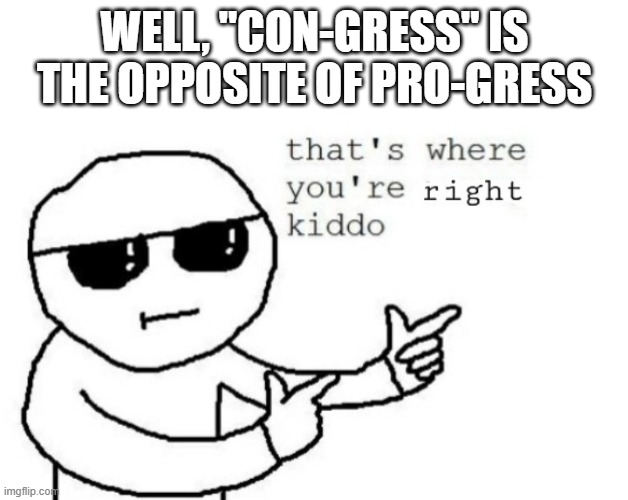 That's where you're right kiddo | WELL, "CON-GRESS" IS THE OPPOSITE OF PRO-GRESS | image tagged in that's where you're right kiddo | made w/ Imgflip meme maker