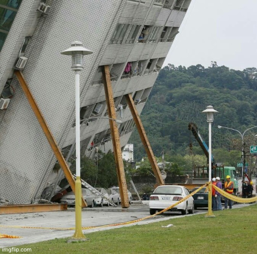 Falling building held up with sticks | image tagged in falling building held up with sticks | made w/ Imgflip meme maker