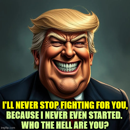 BECAUSE I NEVER EVEN STARTED. 
WHO THE HELL ARE YOU? I'LL NEVER STOP FIGHTING FOR YOU, | image tagged in trump,fighting,selfish,malignant narcissist,snob | made w/ Imgflip meme maker