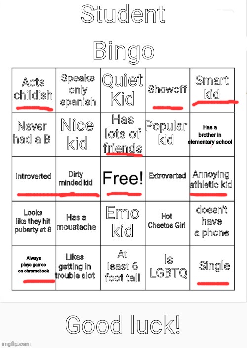 Ik it’s confusing that I’m smart and play games all the time but we exist | image tagged in student bingo | made w/ Imgflip meme maker